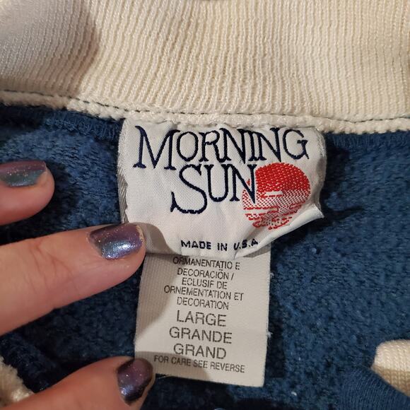 Vtg Morning Sun Bird Button Sweatshirt Womens Size L Granny Blue Pockets Cabin - Picture 7 of 10